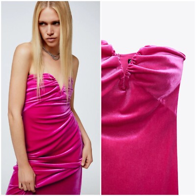 ZARA BNWT Pink Velvet Off Shoulder Bodycon Party Midi Dress size M | eBay UK