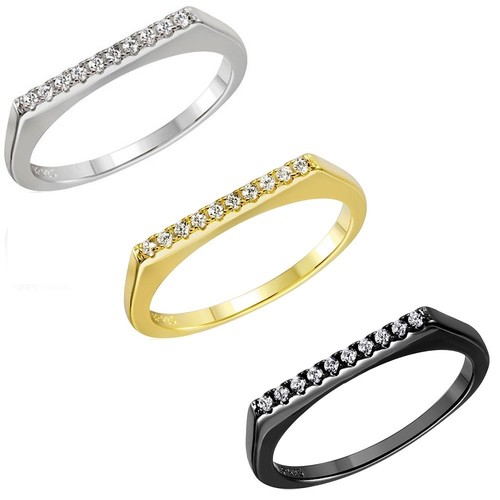AoedeJ Set 3 Anelli Impilabili Esagono CZ Eternity In Argento 925 - Fascia Stretch Per Donne In Scatola Regalo - 2