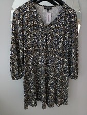 Ladies Floral Tunic Dress  Size 16 By Dorothy Perkins Navy White 
