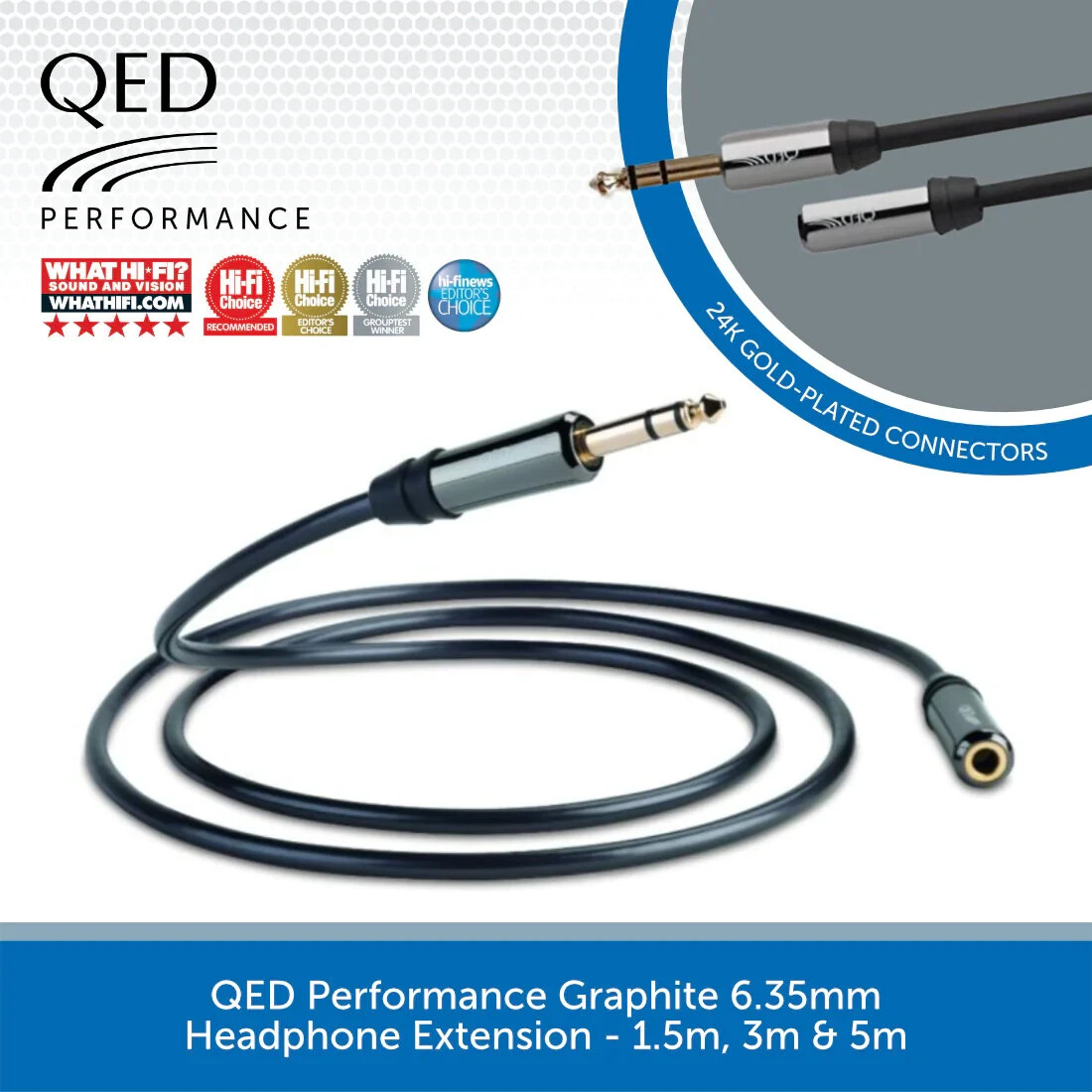 QED Performance Graphite 6.35mm Jack Headphone Socket Extension Cable 1