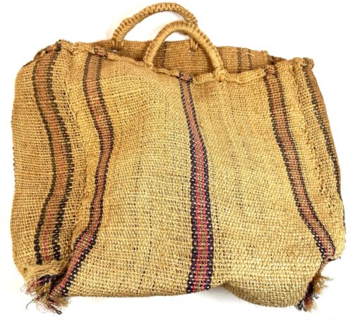 Vintage handgefertigte gewebte Jute Garn Sackleinen Südamerika 21" x 17" Tragetasche