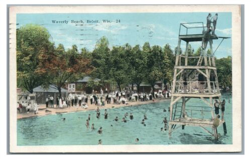 Waverly Beach Tauchbrett Schwimmen Baden BELOIT WI Wisconsin Postkarte - Bild 1 von 2