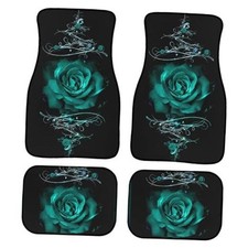 Rose Car Floor Mats Set of 4 Flower Design Vintage Rose Pattern Floor Green