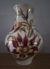 Zsolnay Pecs Hand Painted Porcelain Orchid Vase 9566/008 Signed Vári Nancsa