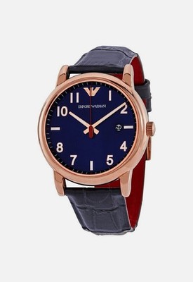 NEU: Emporio Armani Herrenuhr AR11135 - LEDER Roségold Blau TOP Rechnung