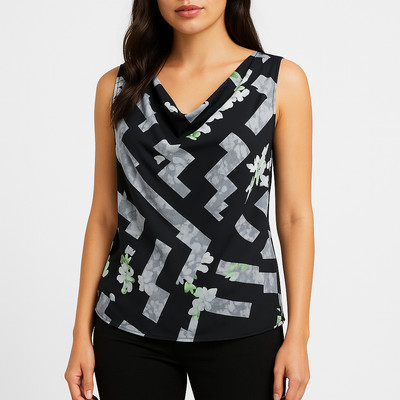 Calvin Klein Sleeveless Draped Floral Print Blouse Women's Small