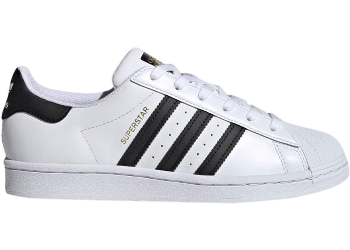 Women's 7 adidas Originals Superstar Cloud White Black Gold Shoes