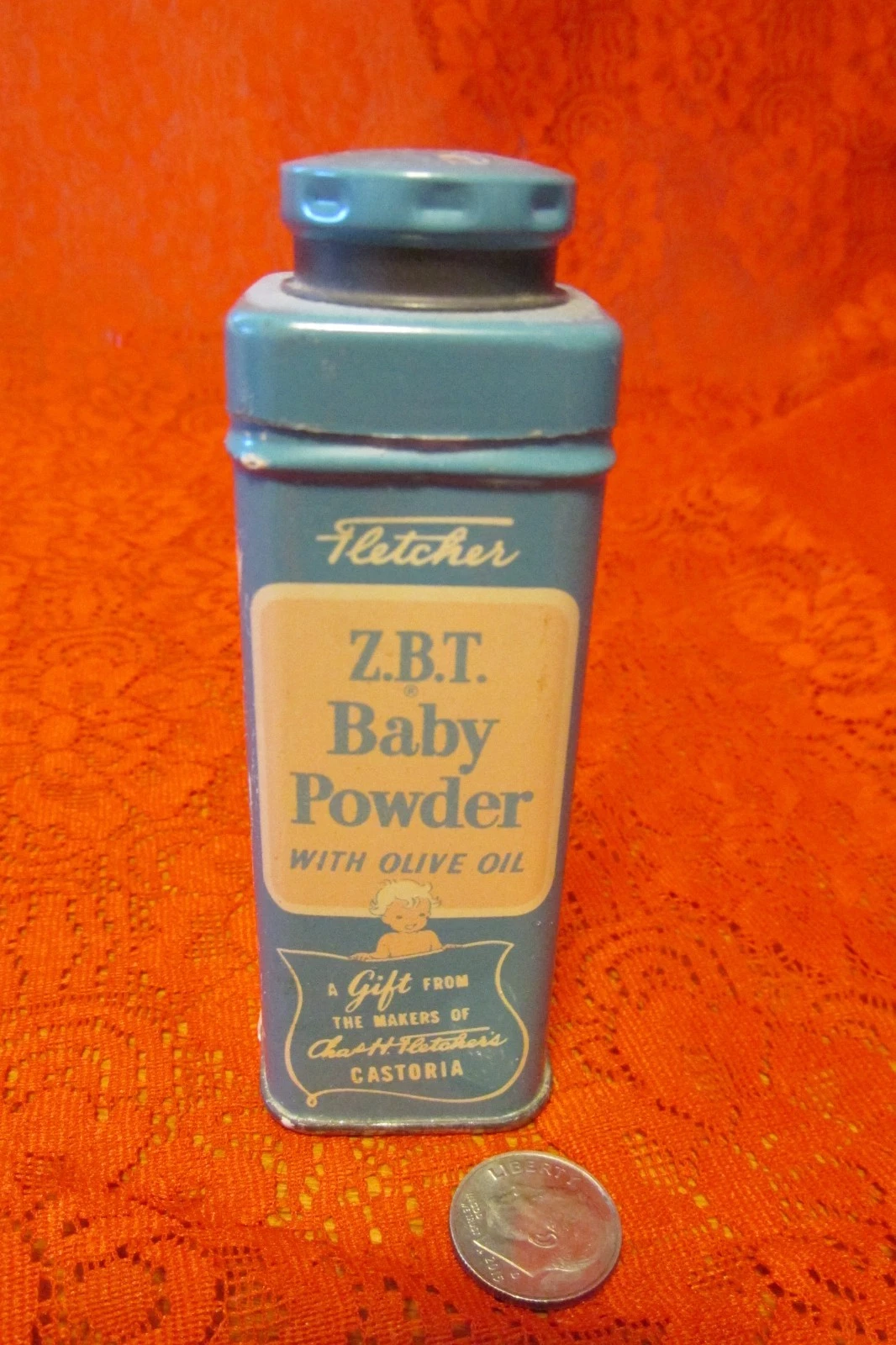 Vintage Fletcher Z.B.T. Baby Powder Full Tin From 1950 Made In The U.S.A, gift