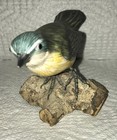 Wooden Yellow Grey Wagtail Bird on Natural Wood Base Collectible Nature Decor — photo 2