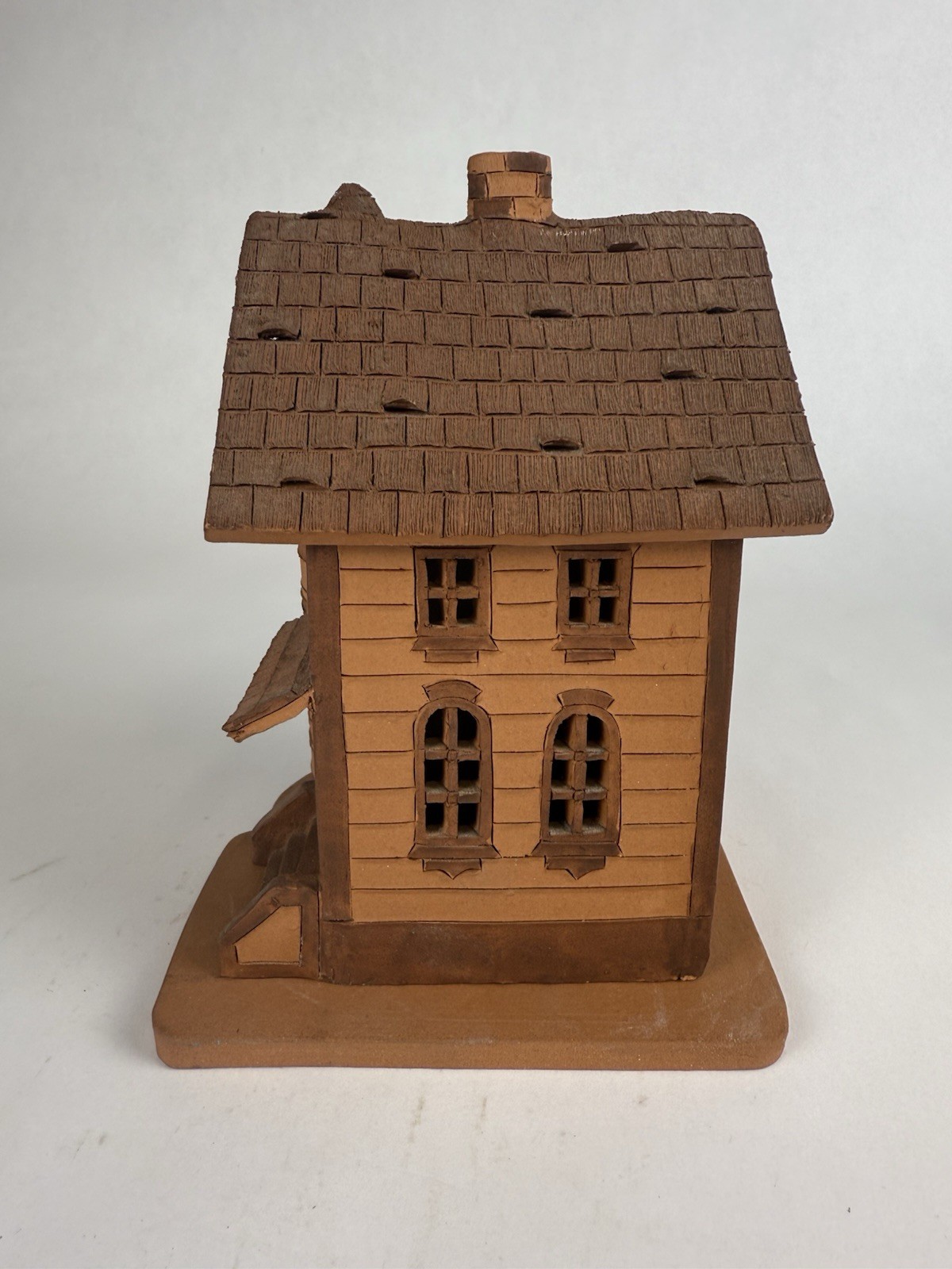 Handmade Clay Pottery 6” House For Tea Light Signed by Artist Candle Holder
