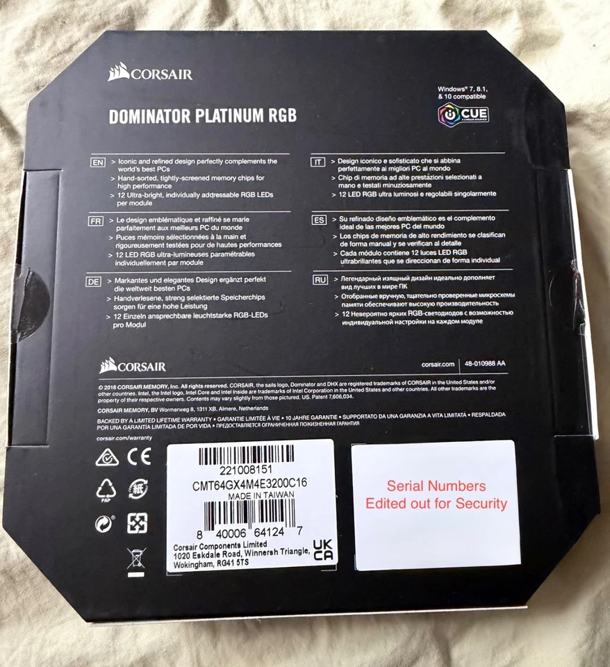 Corsair Dominator Platinum RGB 64GB (4x16GB) DDR4 3200MHz C16 XMP 2.0 Black -NIB - Image 2 of 4