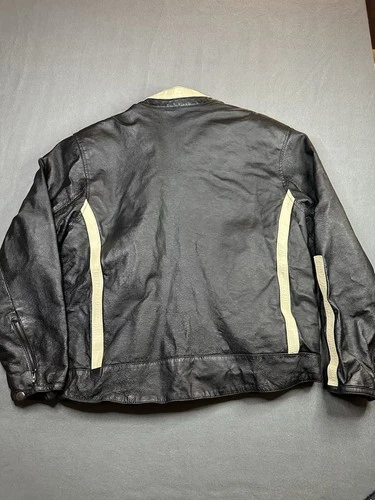 Vintage De-coded Black With Stipe Leather Jacket Mens Size M image 6