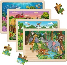 Puzzles for Kids Ages 4-6, Set of 4 Packs with 24 Piece Wooden Jigsaw Puzzles