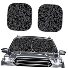 Print Car Windshield Sun Shade, 2 Pcs Set, Wild Cheetah Car Black Leopard