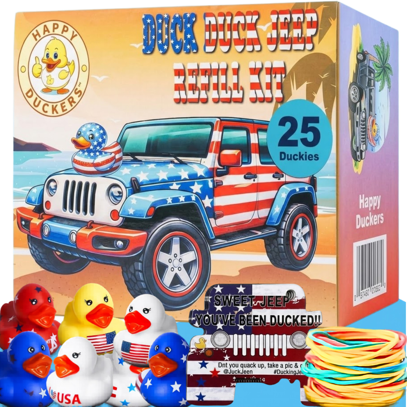 25pcs Patriotic Jeep Ducking Kit 2" Assorted Rubber Ducks Bath Toys for Decor