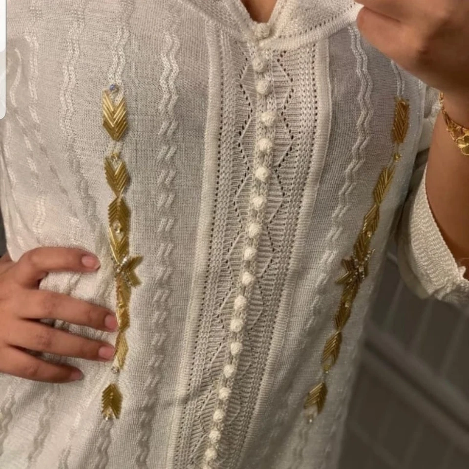 Caftan Marocain Femme Blanc Brodé Doré Élégant Tenue Traditionnelle Chic - Photo 1/1
