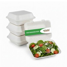 9x6 Bagasse Food Clamshell Containers Biodegradable Takeaway Packaging Boxes