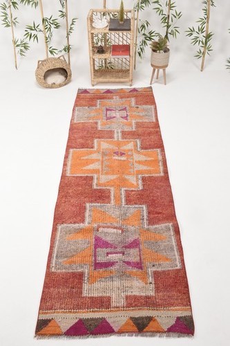 3,1x9,6 ft Turkish Rug, Herki Rug, Red Geometric Rug Wool