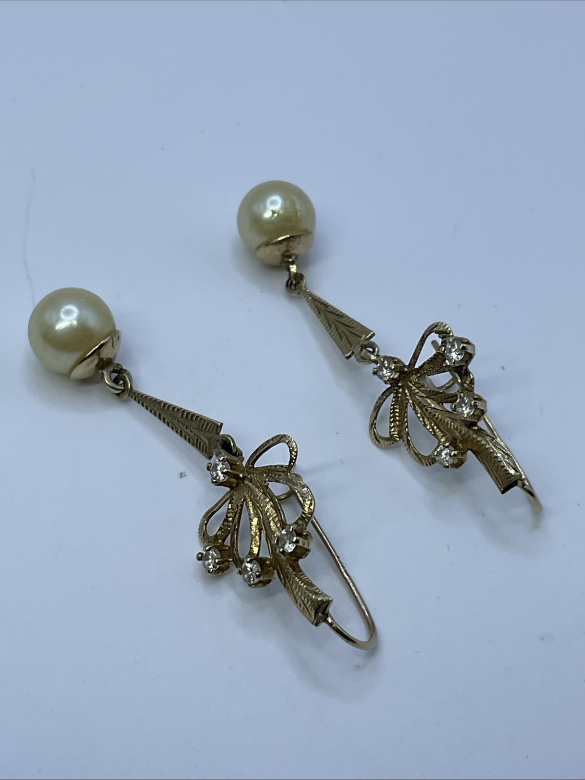 DANGLE DROP Earrings Solid Diamond Cut 10K Yellow… - image 13