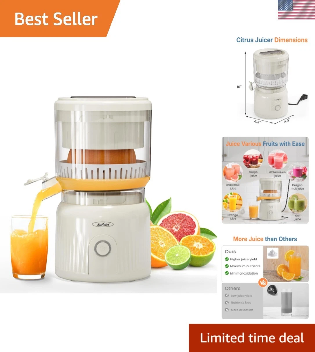 Compact 90W Citrus Juice Squeezer - Effortless Cleaning & Stylish Design