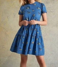 DISNEY Her Universe Mickey Minnie Pluto Denim Dress Cap Sleeves Elastic Waist