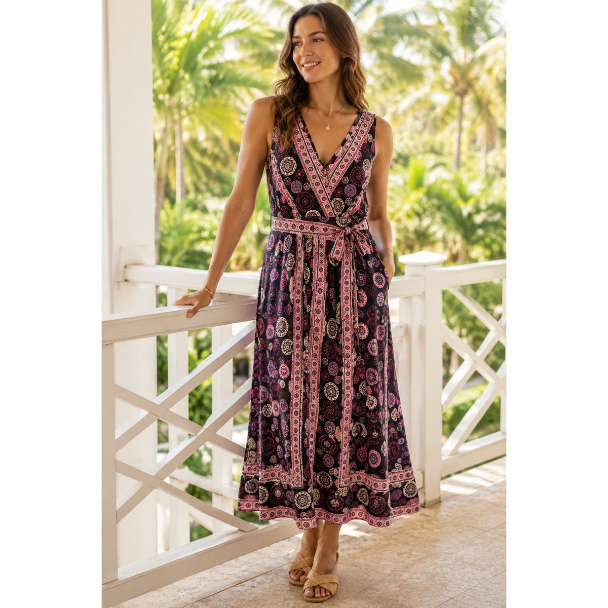 sleeveless maxi black dress LIORA – DISSH Color:AK412 stretchy fabric allows custom NIB Pleasant Company American color:Black and White