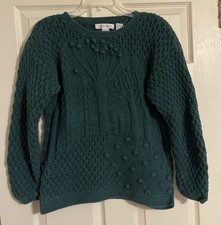 Vintage 70s Heirlooms Sweater Women  s Small Green Ramie Cotton Knit 3-D