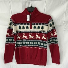 The Children's Place Boys Large 10/12 Red Fair Isle Sweater Mock Neck NWT