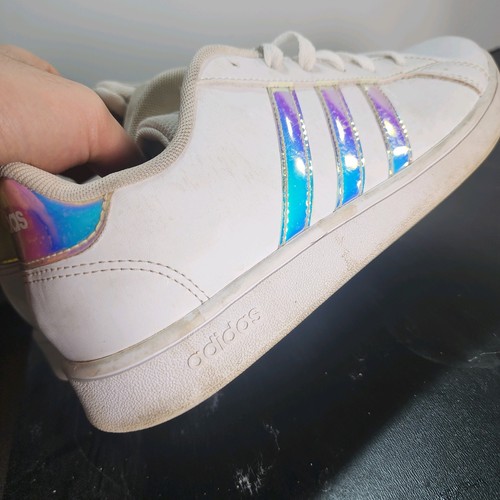 6Youth Fit 7.5 Women's Adidas Grand Court 011099 White Iridescent Leather Shoes - Bild 12 von 12