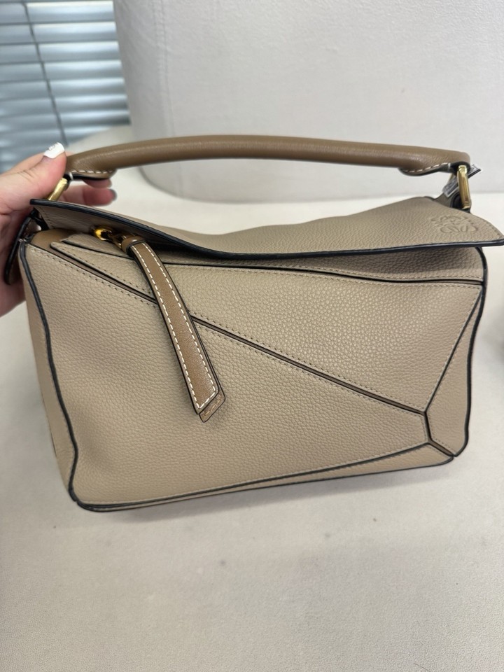 Authentic Pre-owned Loewe Puzzle Small Beige Grained Leather Crossbody Handbag