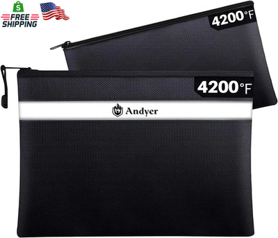 Andyer Fireproof Document Bag with Money Bag - 2 Pack 13.4'' X 10'' and 11'' X 6'' W