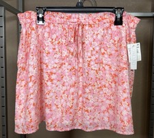 NWT Abound Elastic Waist Lined Miniskirt in Coral Pink Tarry Floral Size L New