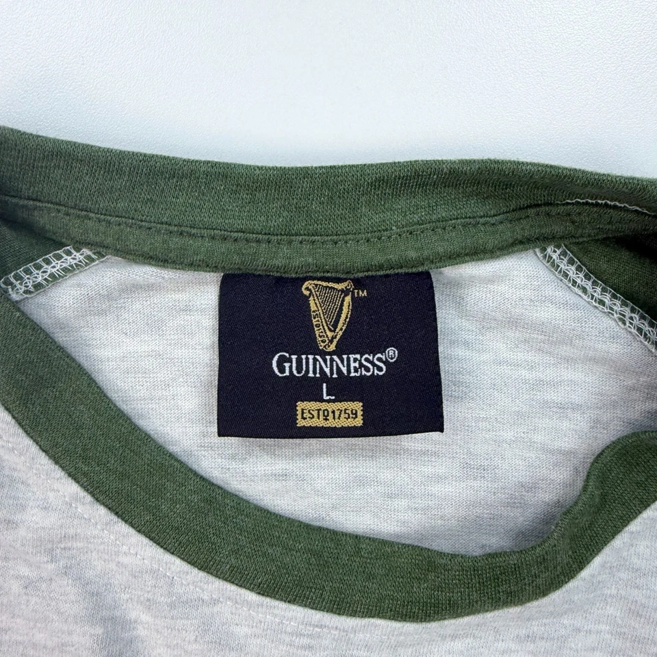 Camisa de Cerveza Guinness Adulto Grande Gris Cuello Redondo Manga Larga Informal Foto 3 de 4