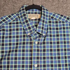 Duluth Trading Co Button Shirt Men Size Large Blue Plaid Lightweight Long Sleeve