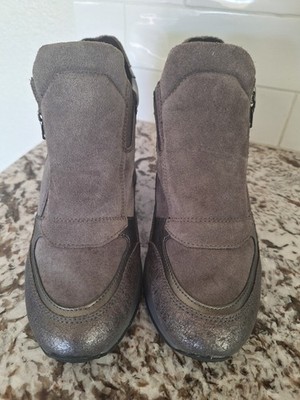 Geox Nydame Gray Suede Wedge Sneakers Sz 38 | Zip Metallic Platform Shoes travel