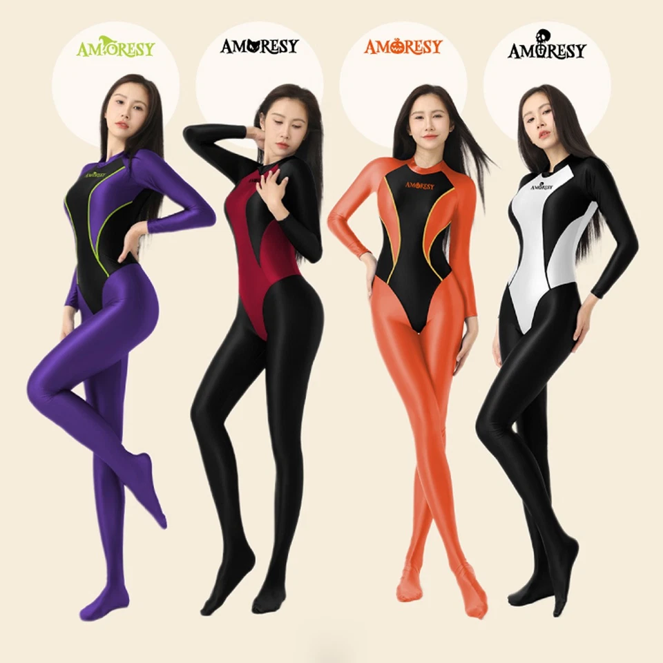 AMORESY Damen Langarm Glitzer Overalls Hohe Taille Patchwork Jumpsuits Cosplay - Bild 2 von 4