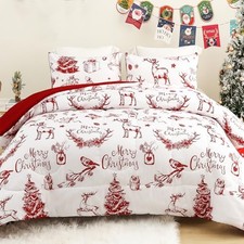 Christmas Queen Comforter Set, 3 Pieces Queen 90"x90" Reindeer Red
