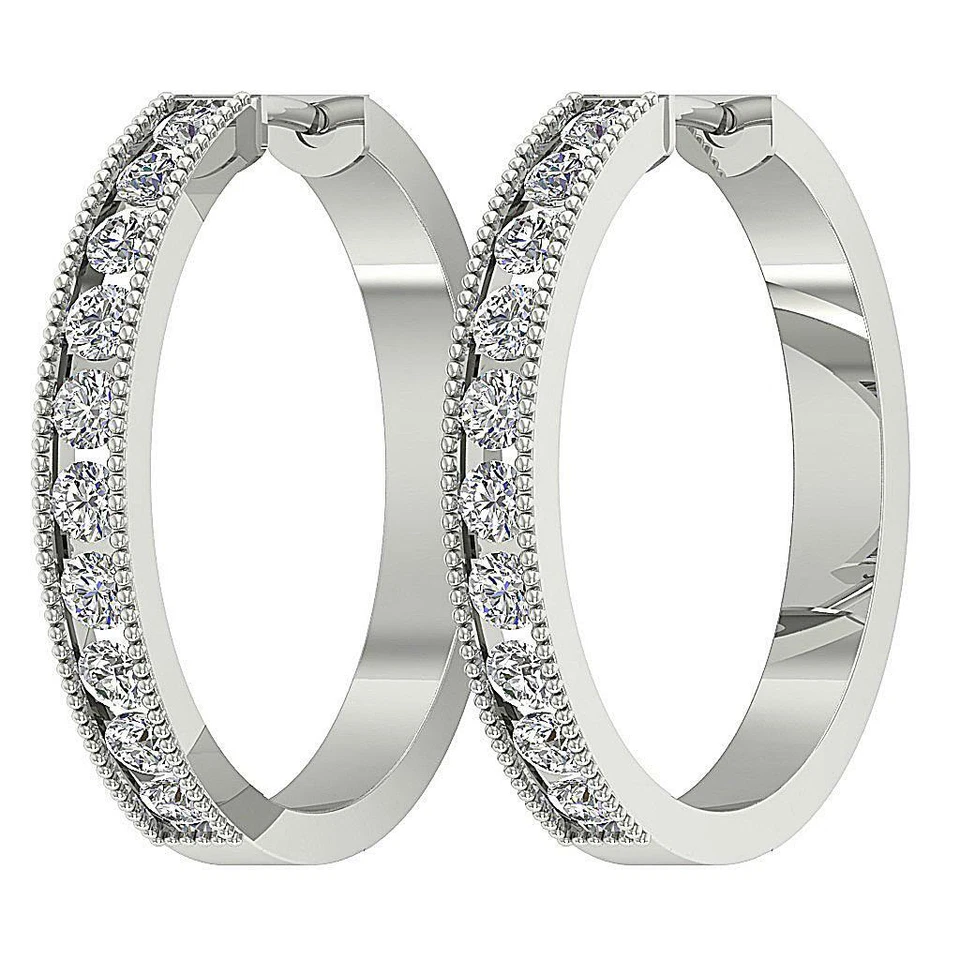 Hoop Earrings SI1 G 1.75 Ct Round Diamond 14K Yellow Gold Channel Set 0.90Inch - Image 4 of 4