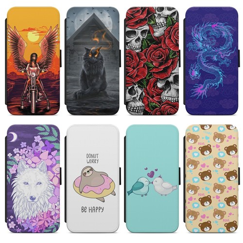 FLIP WALLET PHONE CASE COVER FOR IPHONE HUAWEI - Picture 1 of 11