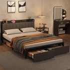 Full Size Bed Frame w/Storage Headboard Platform Bed Modern & Charging Station