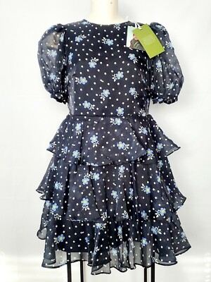 Sandy Liang Dress Women Black Floral Puff Sleeve Tiered x Target Variety