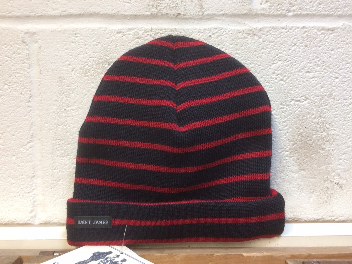Stripey Knit Hat by Saint James in Navy/Medoc (red)100% Wool - Main Image