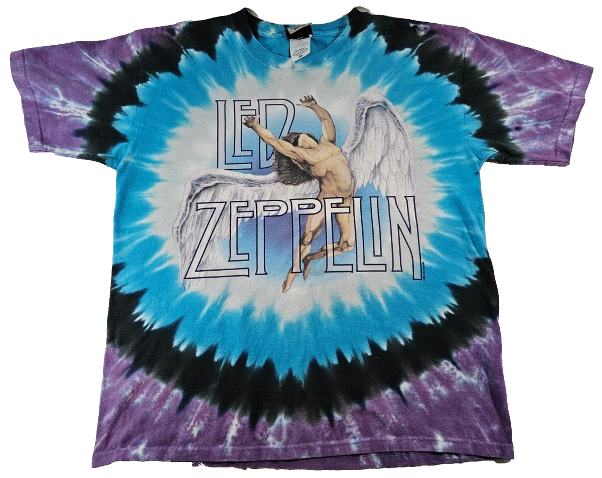 Vintage Led Zeppelin Liquid Blue Tie Dye T-Shirt Size Medium M | eBay