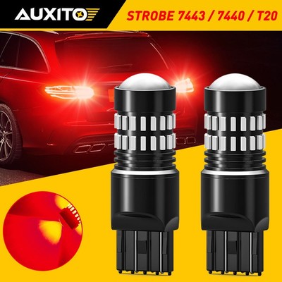 2-10x AUXITO 7443 Red LED Strobe Flashing Blinking Brake Tail Parking Lights EAG