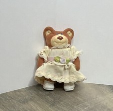 Vintage 1980 Flocked Furskins Girl Teddy Bear Figure In Dress 3.5