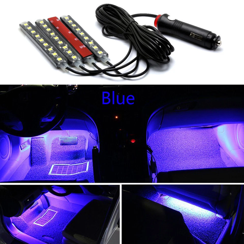 4xAzul 9 LED Carga Coche Interior Accesorios Pie Coche Luces Decorativas Lámparas Nuevo Foto 2 de 4