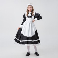 Adult Girls Women Black White Cute Maid Dress Uniform Halloween Costume Cosplay