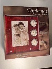 Luxury Diplomat™ Red Wood Picture Frame, Nautical – Thermometer Clock Hygrometer