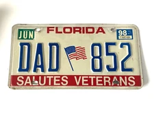 Rare Vintage 1998 FLORIDA SALUTES VETERANS WITH "DAD" License Plate