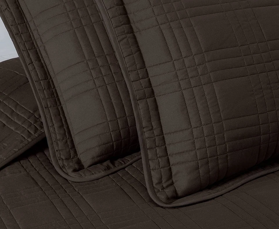 Chezmoi Collection 3-Piece Brown Oversized Bedding Coverlet Bedspread Quilt Set - Image 3 of 4